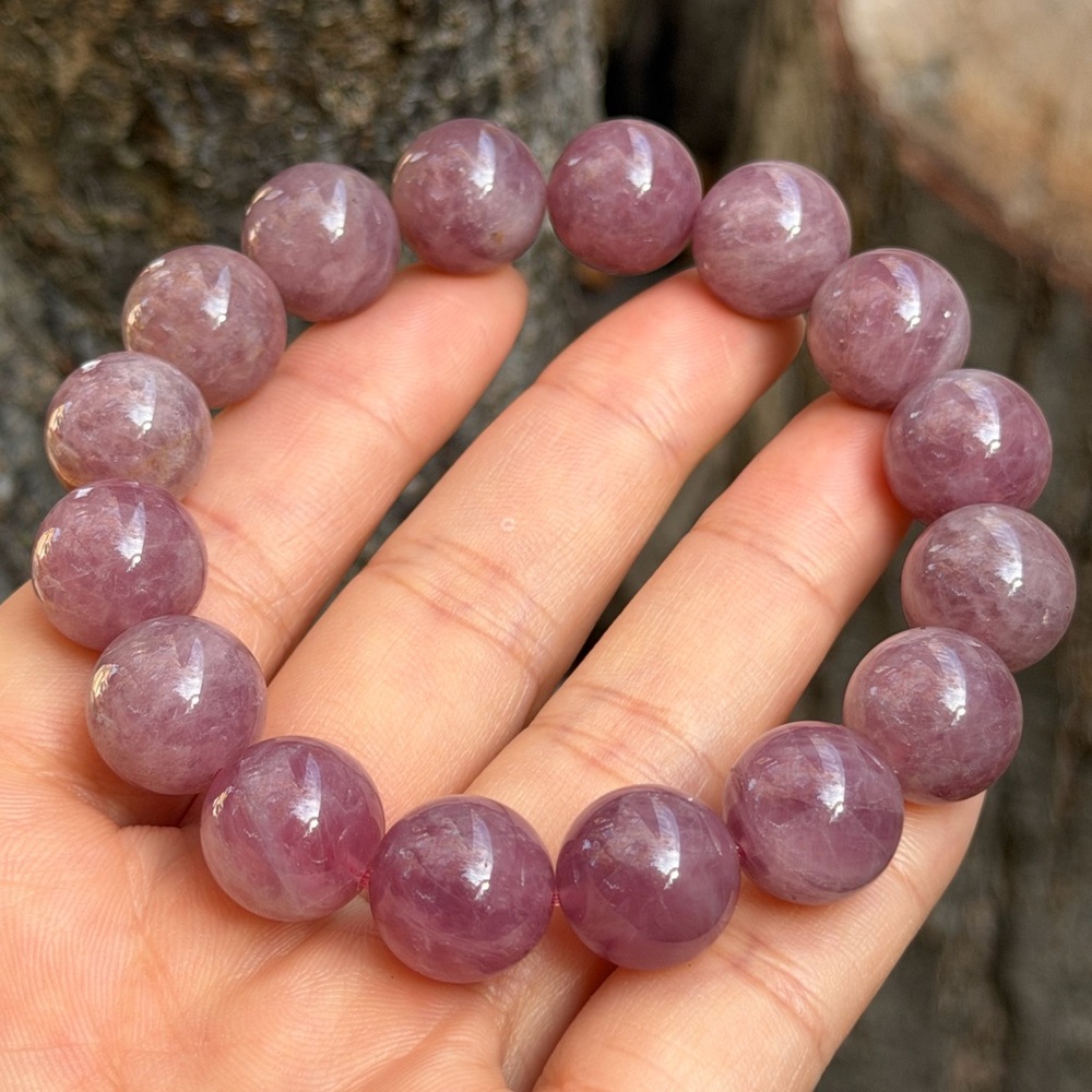 14mm stretchable purple‎ rose quartz bracelet 0804